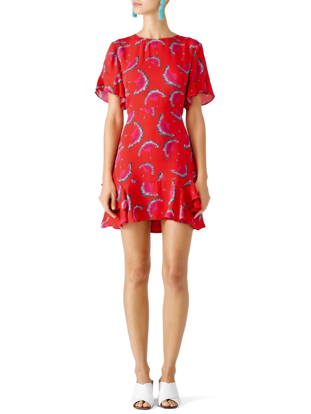 Tanya Taylor Red Printed Ruffle Mini Dress